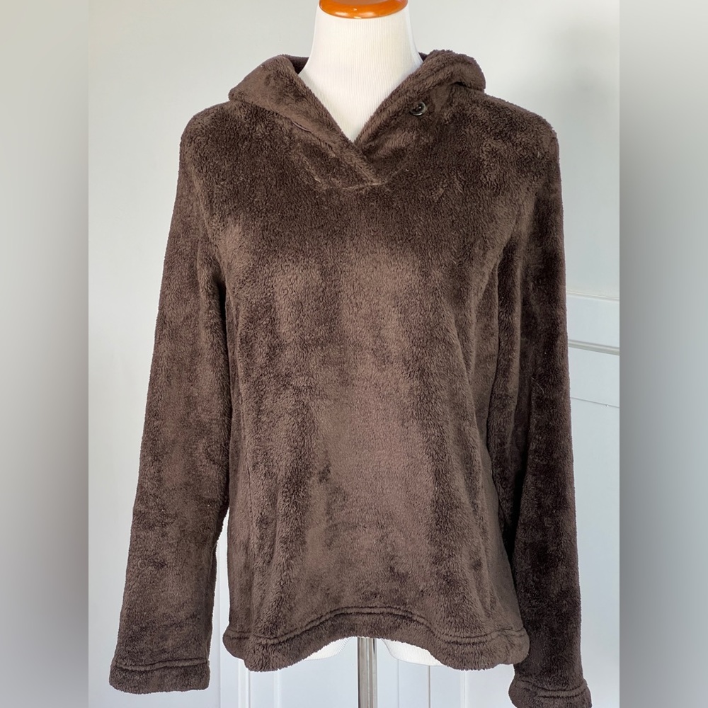 Fuzzy Brown Lands’ End Sherpa-Like Pullover, Size Medium